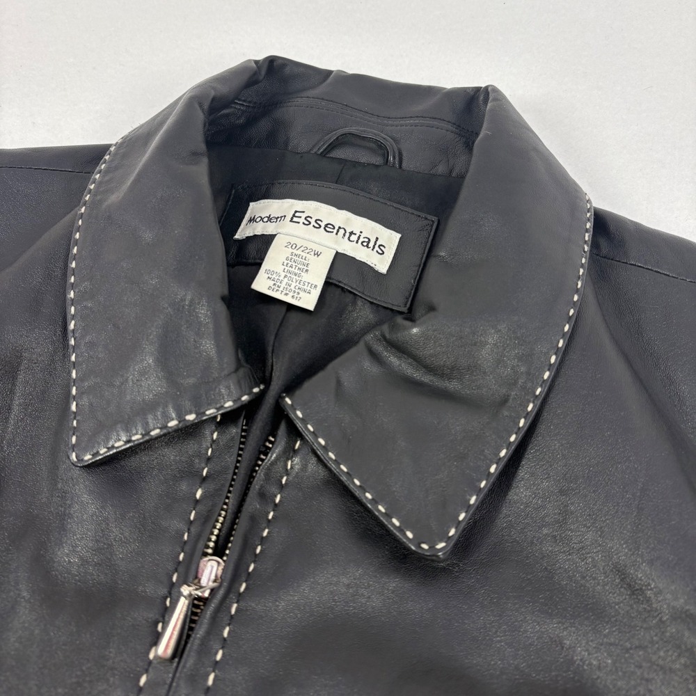 Leather Jacket Womens 20/22W Black Excellent Zip Pick Stitch Baddie 90s Y2K
